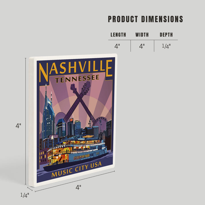 Nashville, Tennessee, Skyline at Night, Coasters Coasters Lantern Press