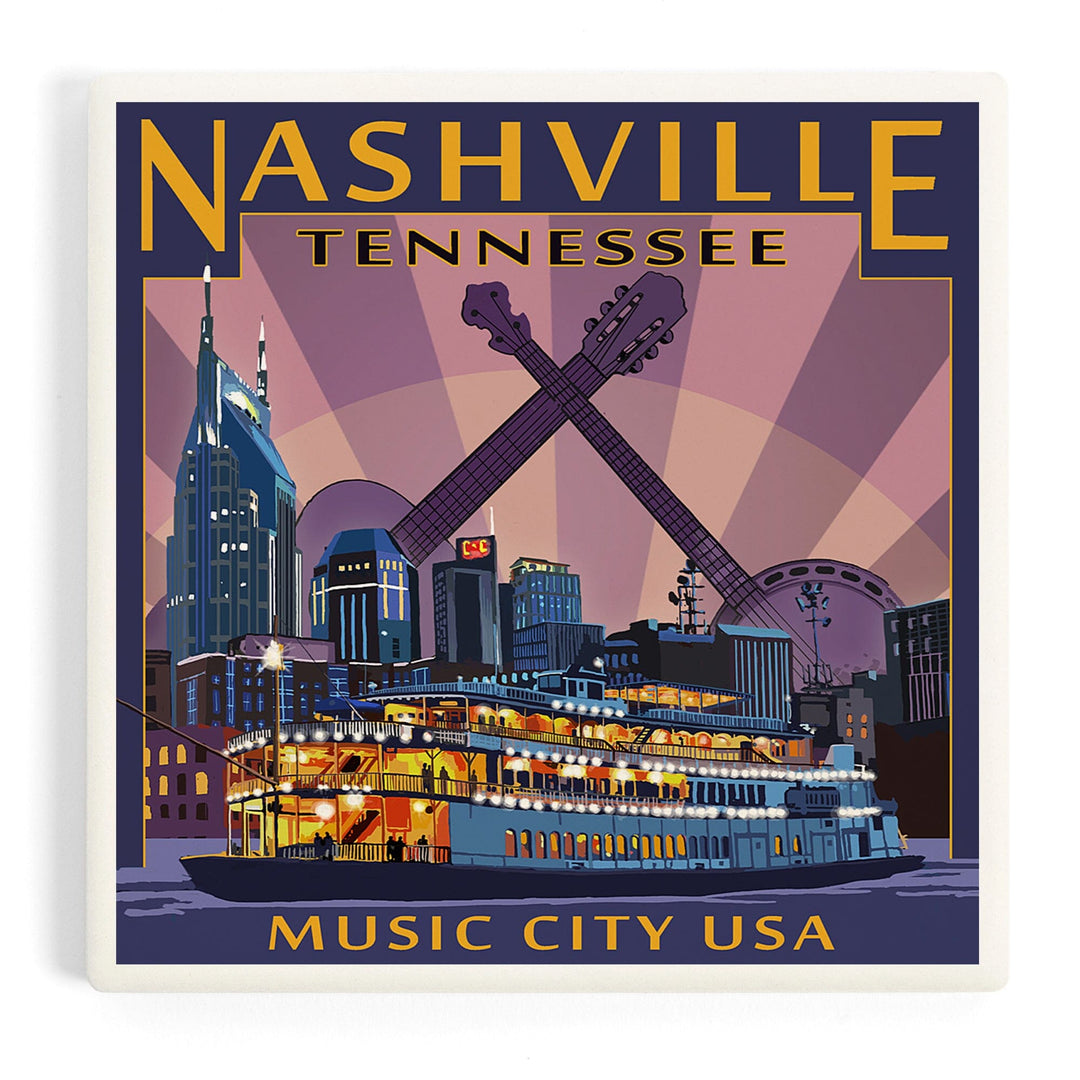 Nashville, Tennessee, Skyline at Night, Coasters Coasters Lantern Press Coaster