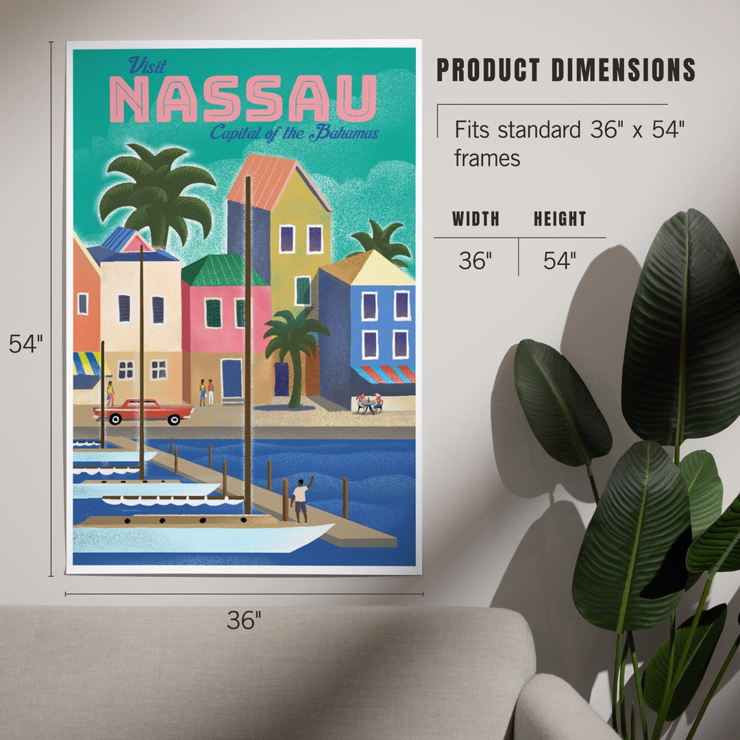 Nassau, Bahamas, Waterside Dock, Lithograph, Art & Giclee Prints Art Lantern Press
