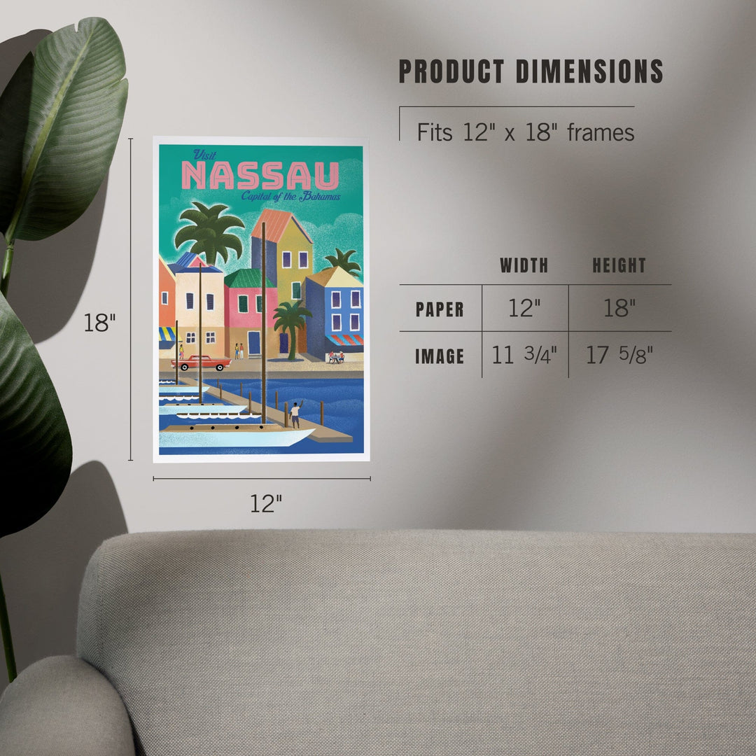 Nassau, Bahamas, Waterside Dock, Lithograph, Art & Giclee Prints Art Lantern Press