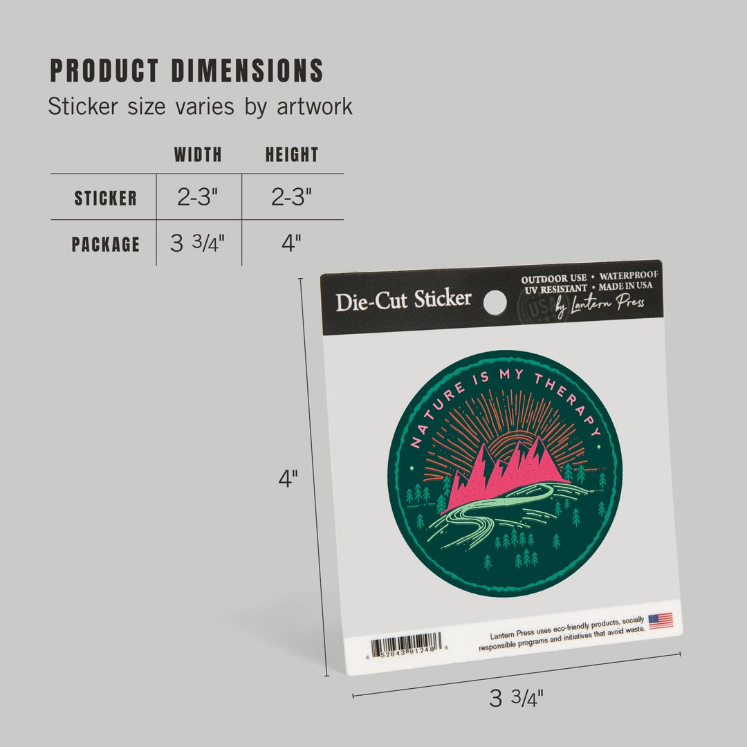 Nature Is My Therapy, Green & Pink on Green, Lantern Press Artwork, Vinyl Sticker Sticker Lantern Press