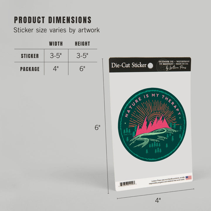 Nature Is My Therapy, Green & Pink on Green, Lantern Press Artwork, Vinyl Sticker Sticker Lantern Press