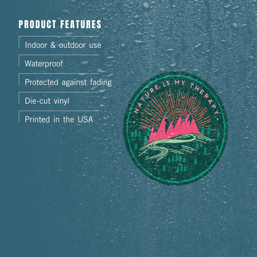 Nature Is My Therapy, Green & Pink on Green, Lantern Press Artwork, Vinyl Sticker Sticker Lantern Press