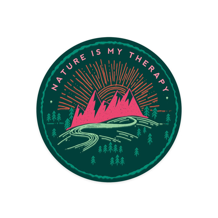 Nature Is My Therapy, Green & Pink on Green, Lantern Press Artwork, Vinyl Sticker Sticker Lantern Press