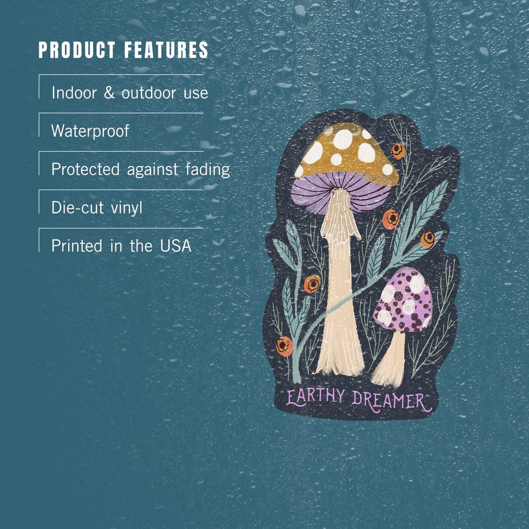 Nature's Beauty Series, Earthy Dreamer Mushrooms, Contour, Vinyl Sticker Sticker Lantern Press