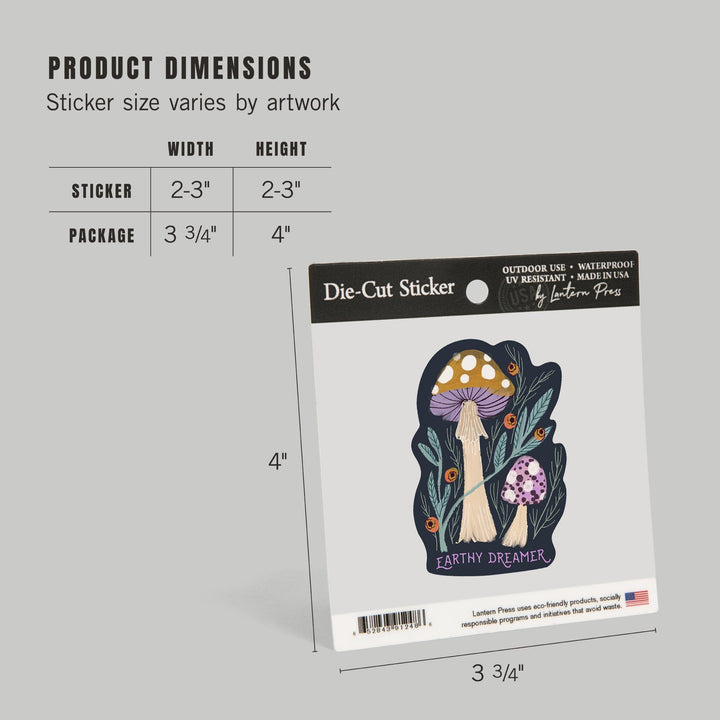 Nature's Beauty Series, Earthy Dreamer Mushrooms, Contour, Vinyl Sticker Sticker Lantern Press