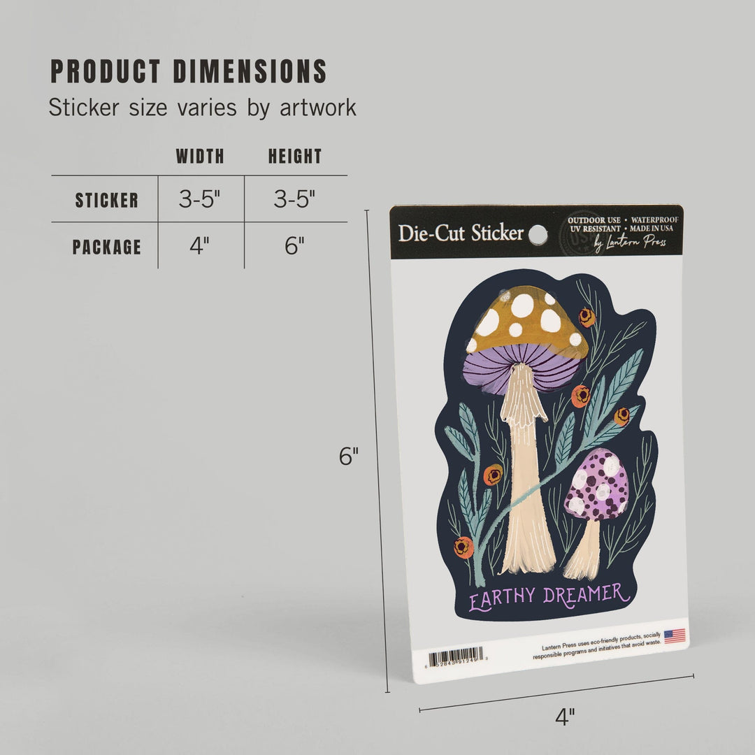 Nature's Beauty Series, Earthy Dreamer Mushrooms, Contour, Vinyl Sticker Sticker Lantern Press