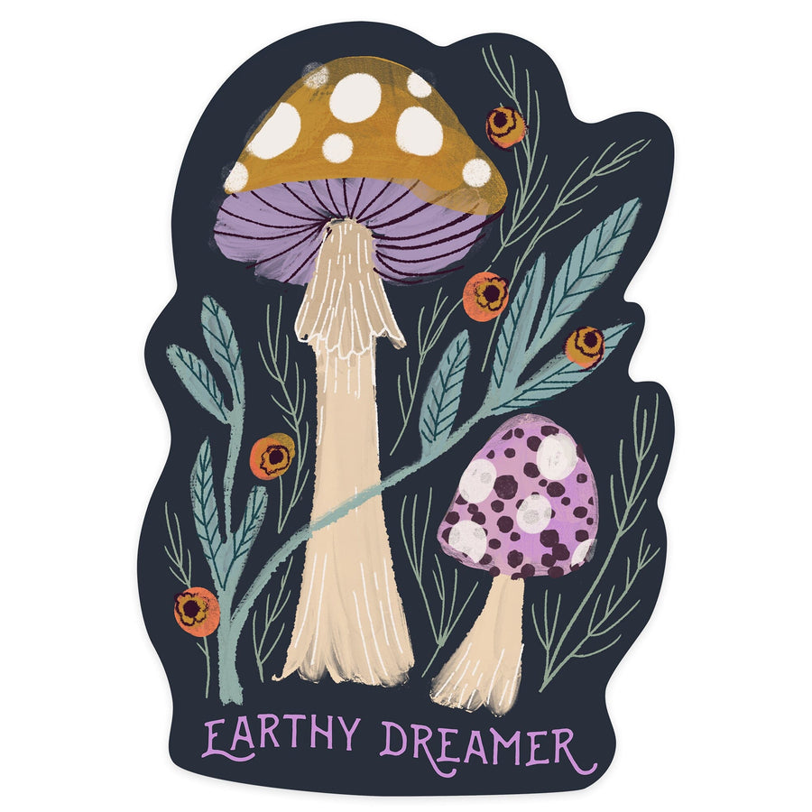 Nature's Beauty Series, Earthy Dreamer Mushrooms, Contour, Vinyl Sticker Sticker Lantern Press
