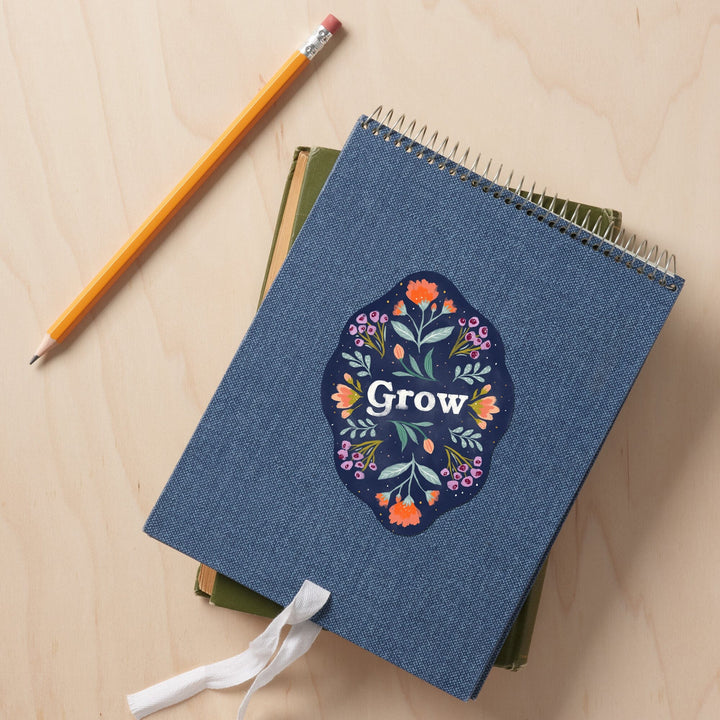 Nature's Beauty Series, Grow Mirrored Flowers, Contour, Vinyl Sticker Sticker Lantern Press
