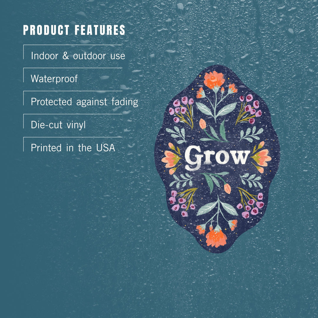 Nature's Beauty Series, Grow Mirrored Flowers, Contour, Vinyl Sticker Sticker Lantern Press