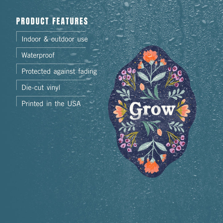 Nature's Beauty Series, Grow Mirrored Flowers, Contour, Vinyl Sticker Sticker Lantern Press