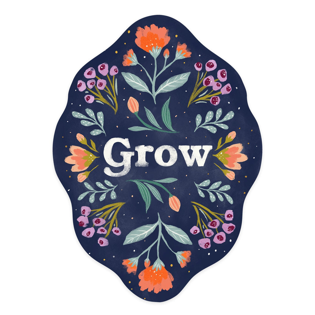 Nature's Beauty Series, Grow Mirrored Flowers, Contour, Vinyl Sticker Sticker Lantern Press
