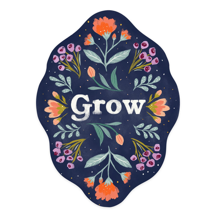 Nature's Beauty Series, Grow Mirrored Flowers, Contour, Vinyl Sticker Sticker Lantern Press
