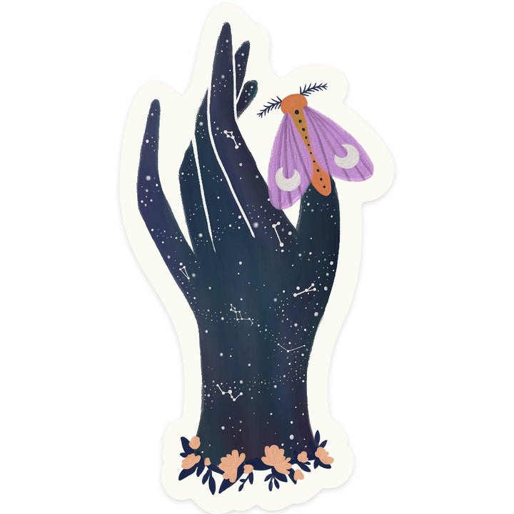Nature's Beauty Series, Midnight Moth Hand, Contour, Vinyl Sticker Sticker Lantern Press