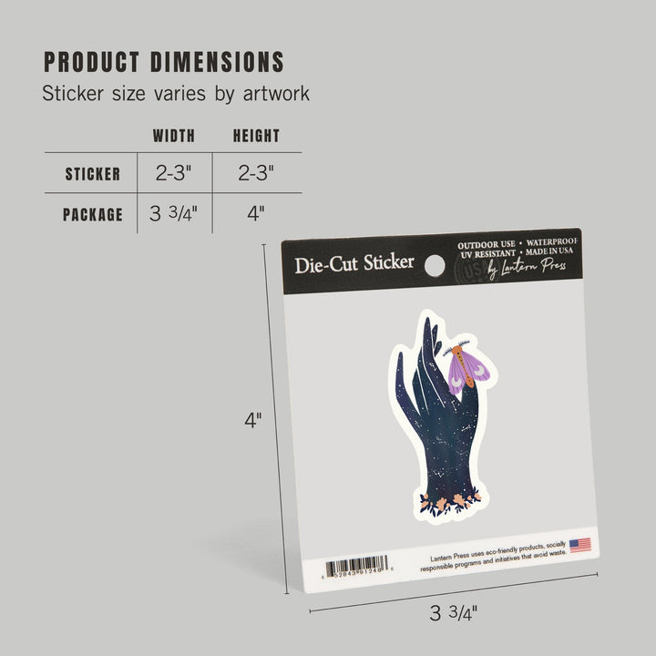 Nature's Beauty Series, Midnight Moth Hand, Contour, Vinyl Sticker Sticker Lantern Press