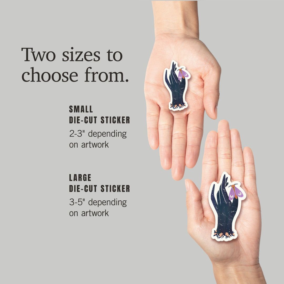 Nature's Beauty Series, Midnight Moth Hand, Contour, Vinyl Sticker Sticker Lantern Press