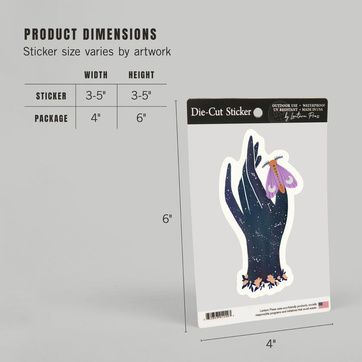 Nature's Beauty Series, Midnight Moth Hand, Contour, Vinyl Sticker Sticker Lantern Press