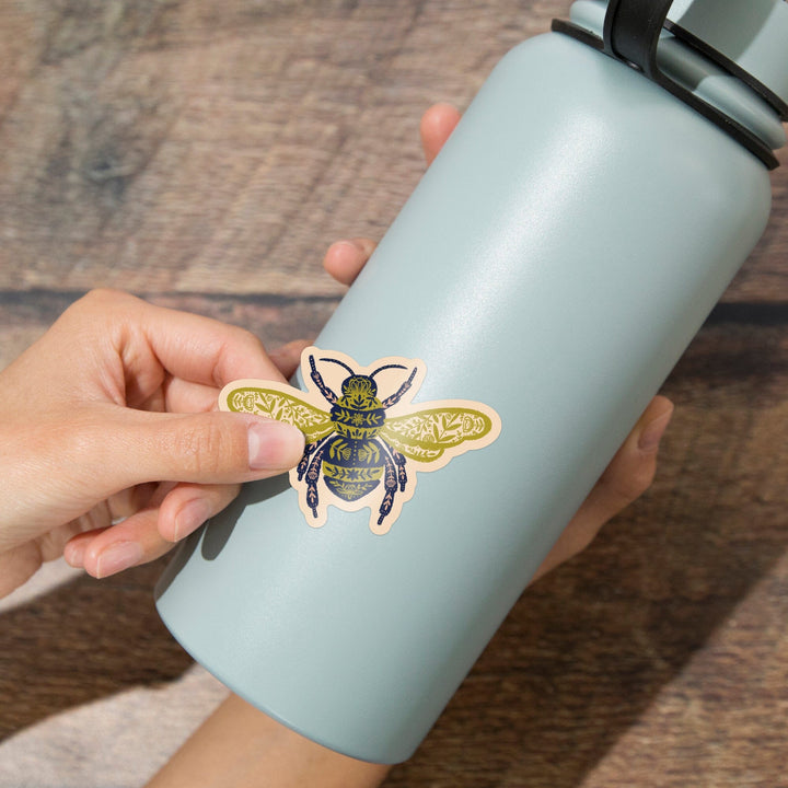 Nature's Beauty Series, Ornate Floral Bee, Contour, Vinyl Sticker Sticker Lantern Press