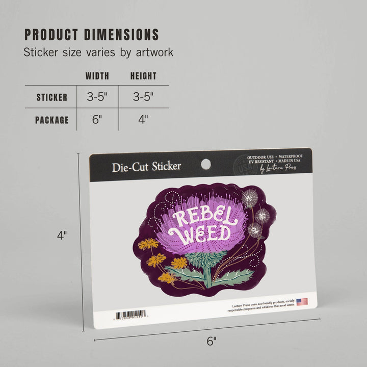Nature's Beauty Series, Rebel Weed Flowers, Contour, Vinyl Sticker Sticker Lantern Press