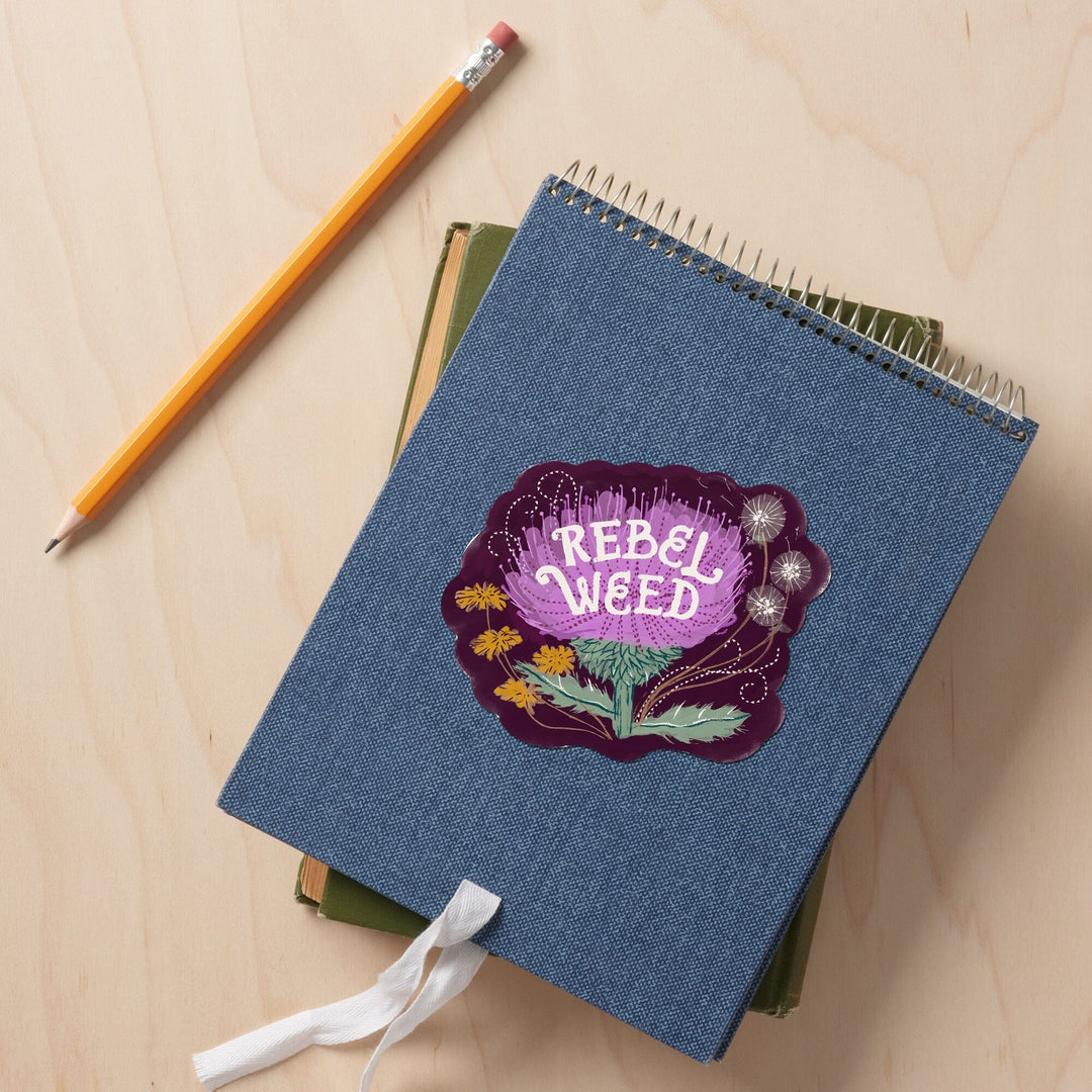 Nature's Beauty Series, Rebel Weed Flowers, Contour, Vinyl Sticker Sticker Lantern Press