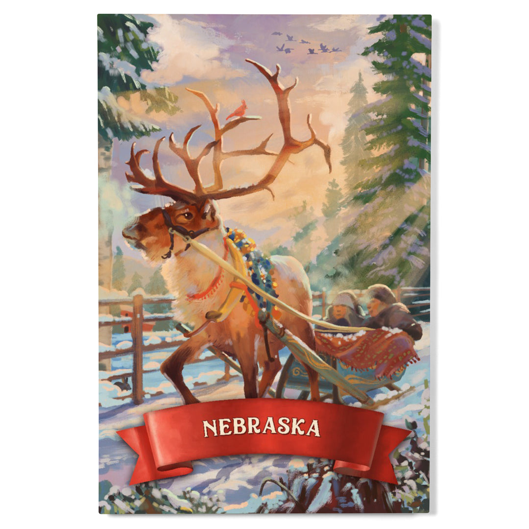 Nebraska, Christmas Sleigh Ride, Wood Signs and Postcards Wood Lantern Press
