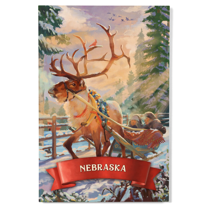 Nebraska, Christmas Sleigh Ride, Wood Signs and Postcards Wood Lantern Press
