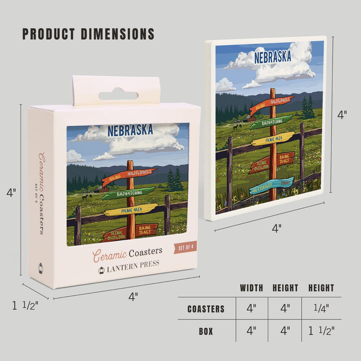 Nebraska, Signpost, Meadow, Coasters Coasters Lantern Press