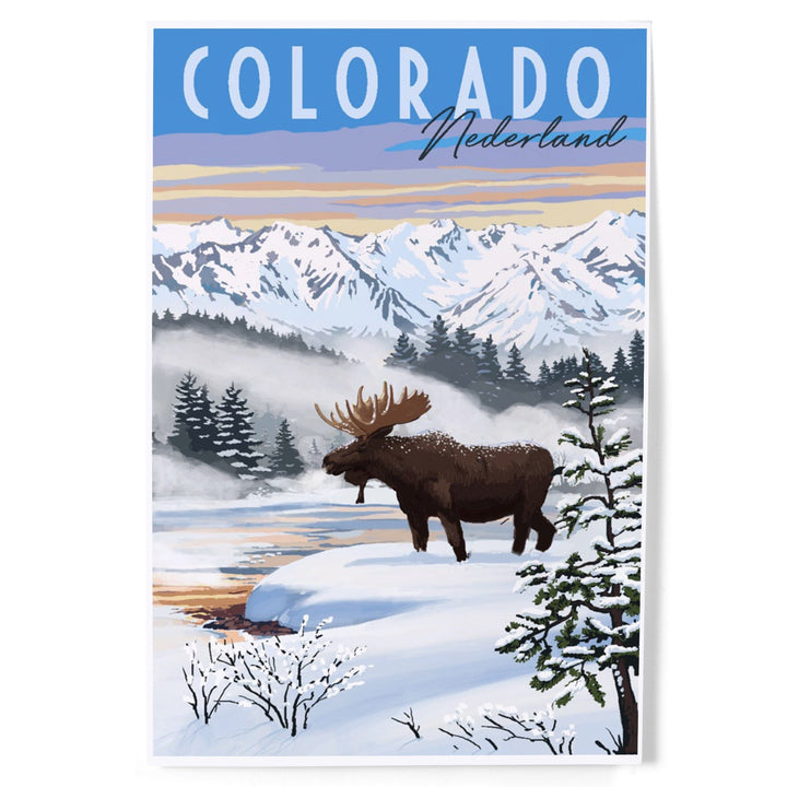 Nederland, Colorado, Moose, Winter Scene, Art & Giclee Prints Art Lantern Press