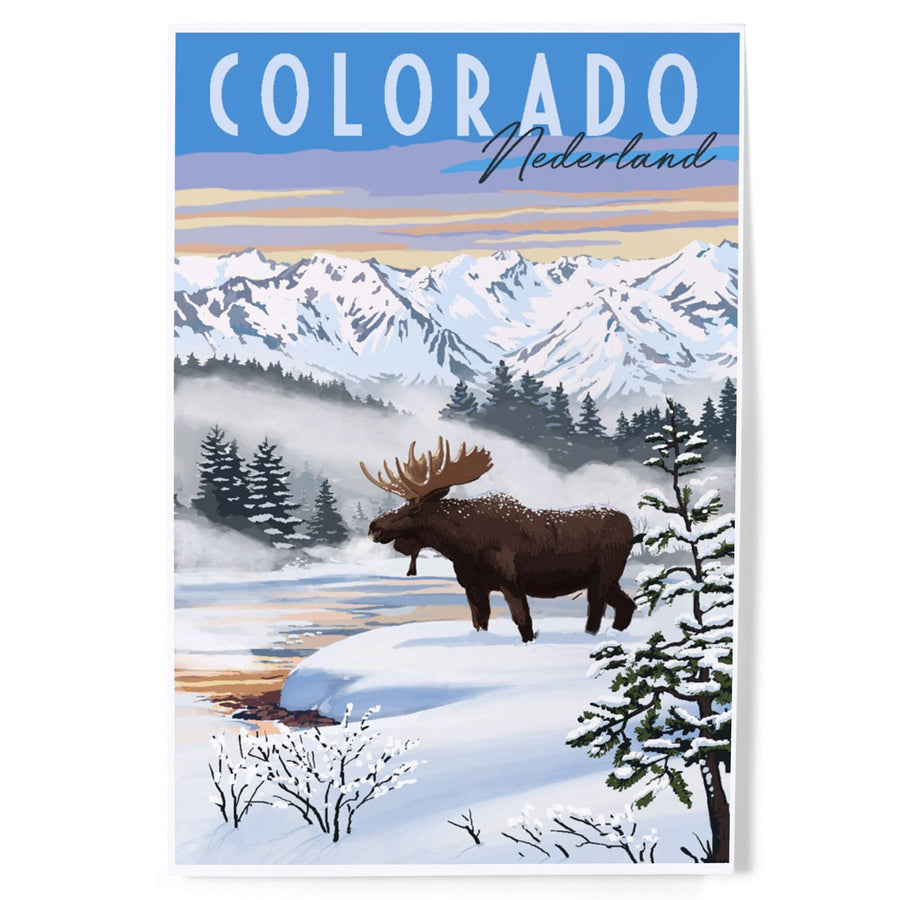 Nederland, Colorado, Moose, Winter Scene, Art & Giclee Prints Art Lantern Press