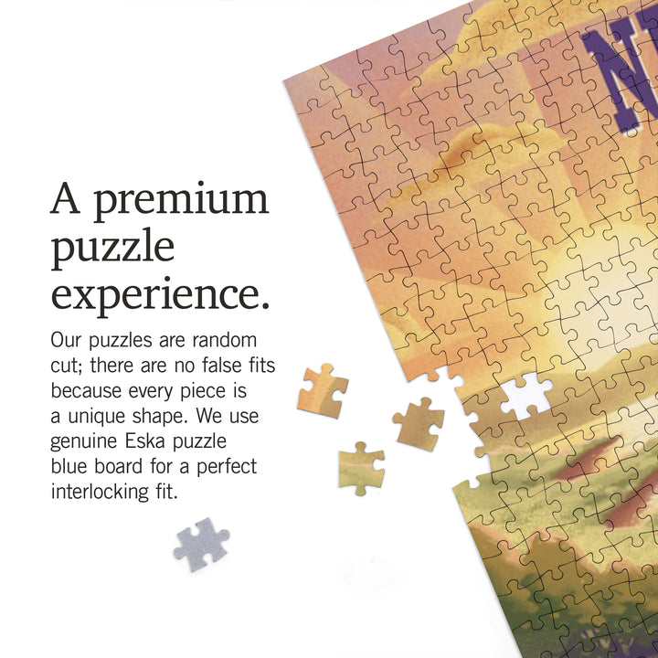 Nevada, Lithograph, Bear and Spring Flowers, Lake, Jigsaw Puzzle Puzzle Lantern Press