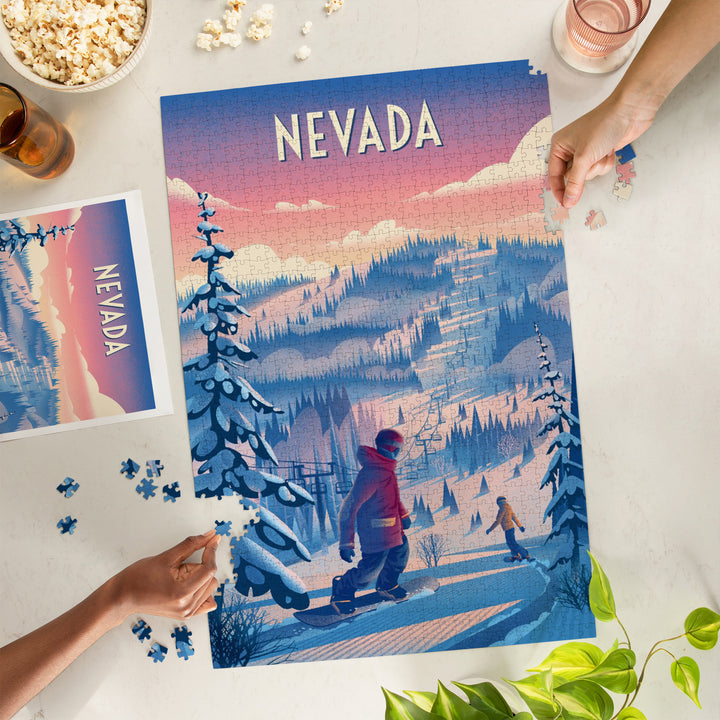 Nevada, Shred the Gnar, Snowboarding, Jigsaw Puzzle Puzzle Lantern Press