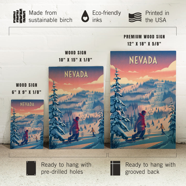 Nevada, Shred the Gnar, Snowboarding, Wood Signs and Postcards Wood Lantern Press