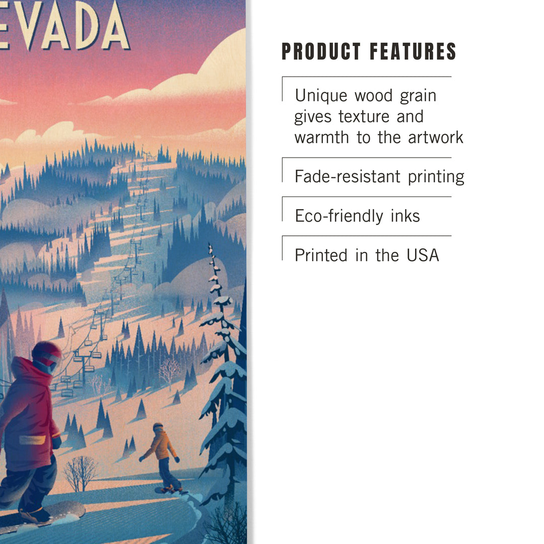 Nevada, Shred the Gnar, Snowboarding, Wood Signs and Postcards Wood Lantern Press