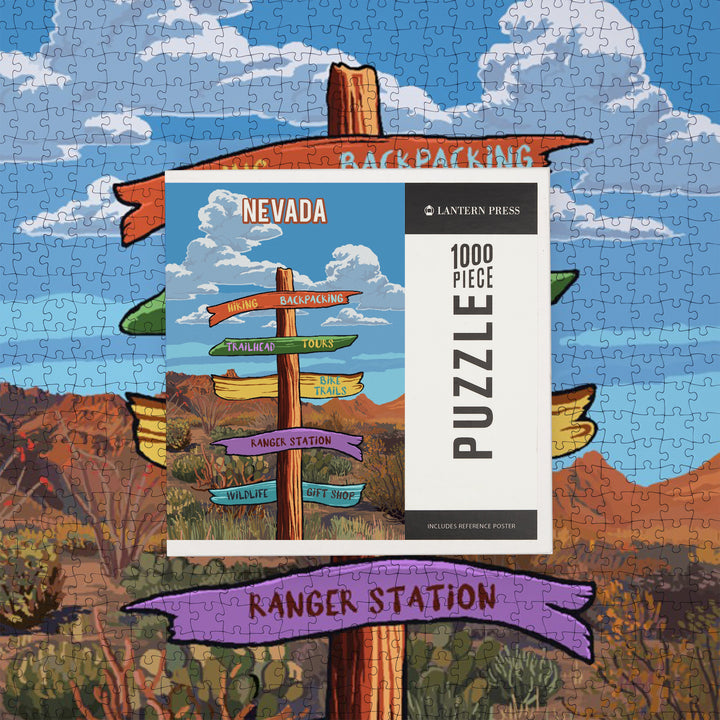 Nevada, Signpost, Desert, Jigsaw Puzzle Puzzle Lantern Press