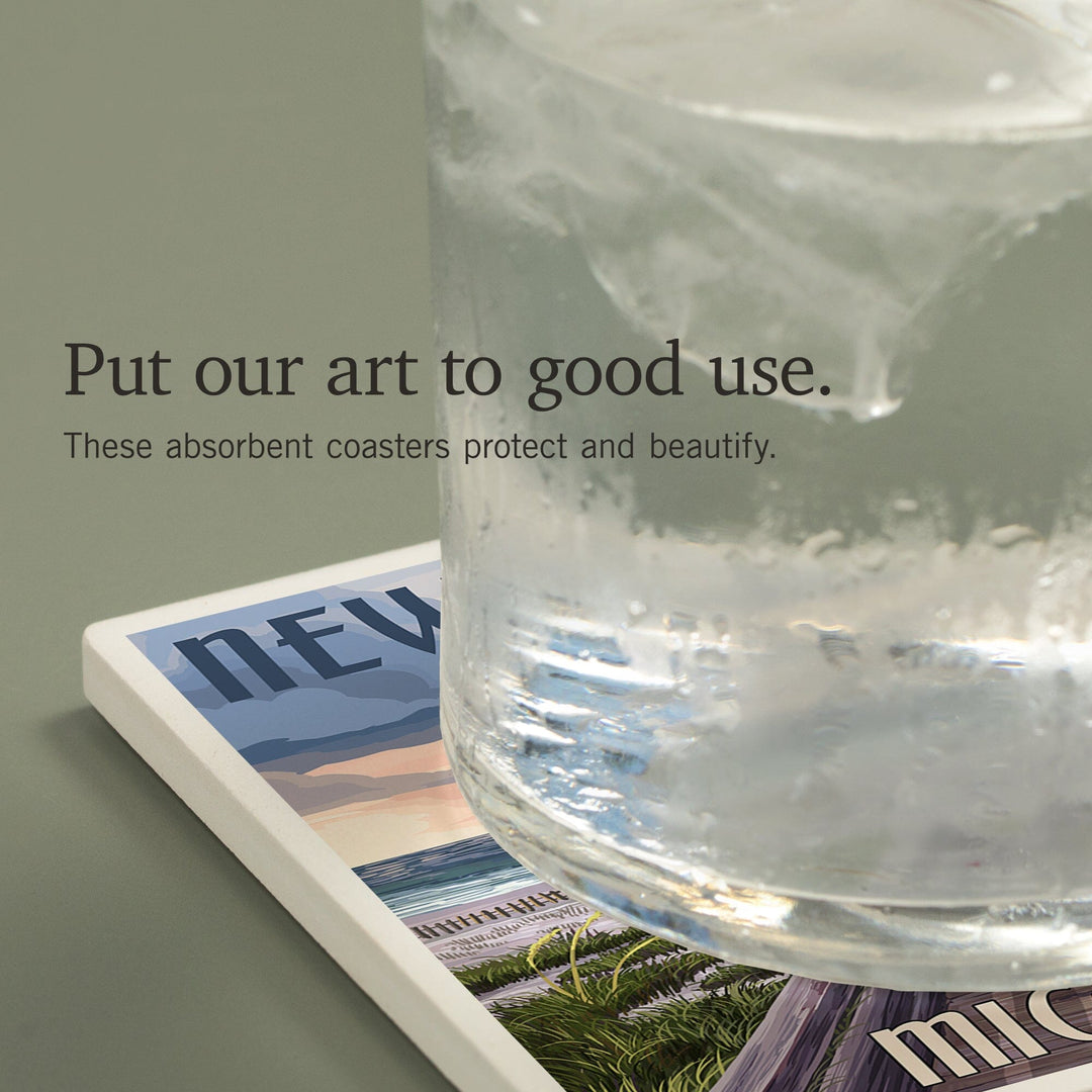 New Buffalo, Michigan, Beach Scene, Coasters Coasters Lantern Press