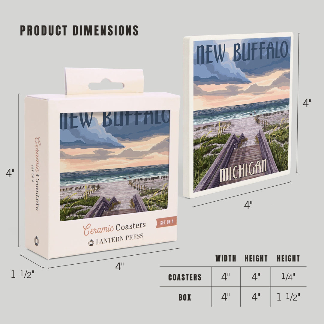 New Buffalo, Michigan, Beach Scene, Coasters Coasters Lantern Press