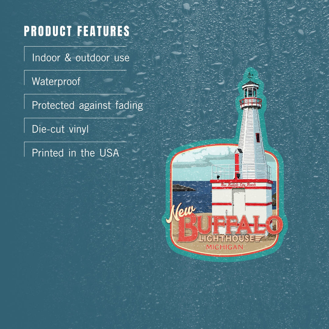 New Buffalo, Michigan, New Buffalo Lighthouse, Contour, Lantern Press Artwork, Vinyl Sticker Sticker Lantern Press