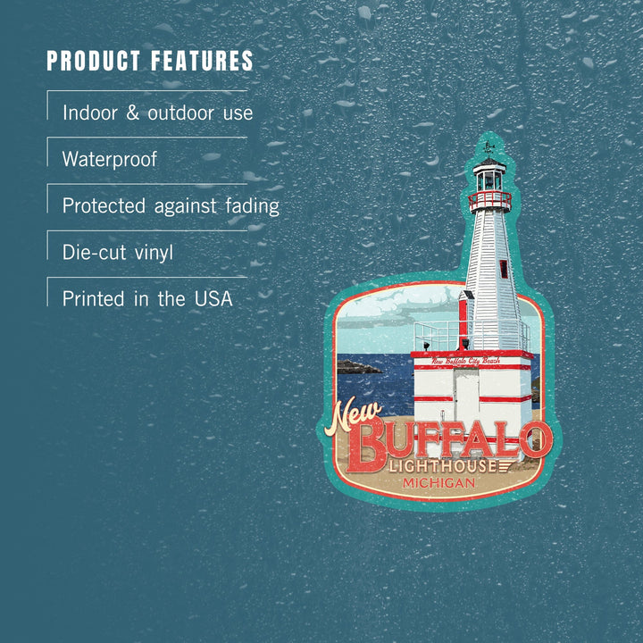 New Buffalo, Michigan, New Buffalo Lighthouse, Contour, Lantern Press Artwork, Vinyl Sticker Sticker Lantern Press
