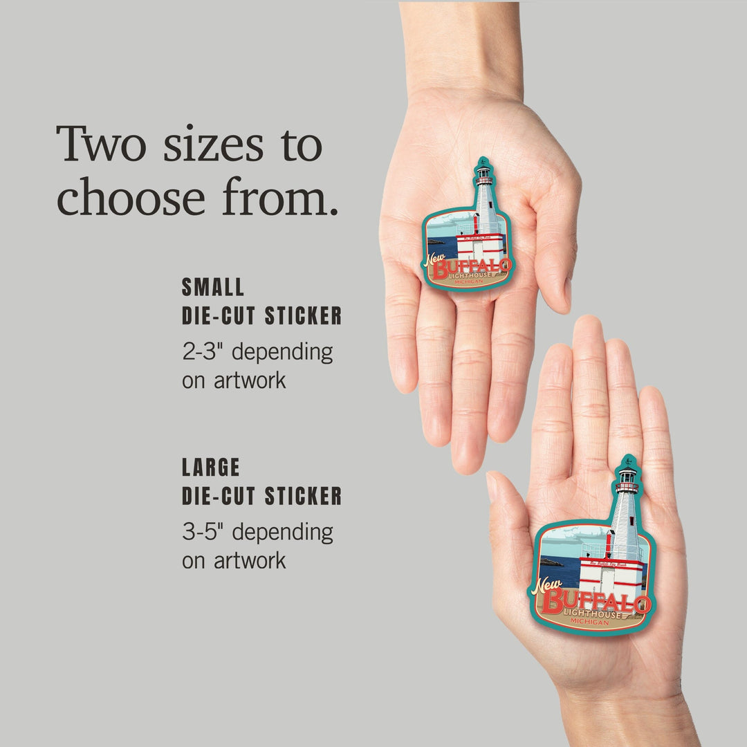 New Buffalo, Michigan, New Buffalo Lighthouse, Contour, Lantern Press Artwork, Vinyl Sticker Sticker Lantern Press