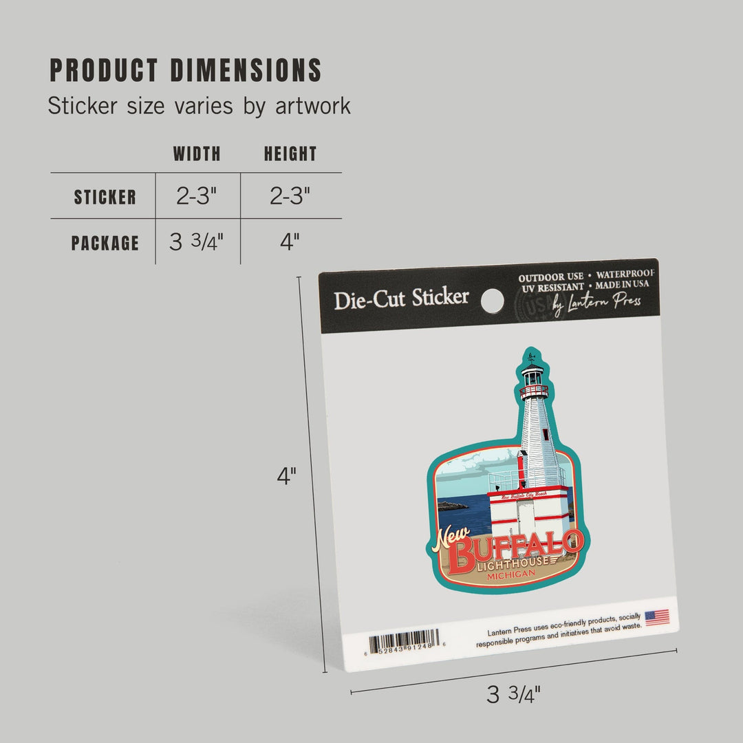 New Buffalo, Michigan, New Buffalo Lighthouse, Contour, Lantern Press Artwork, Vinyl Sticker Sticker Lantern Press