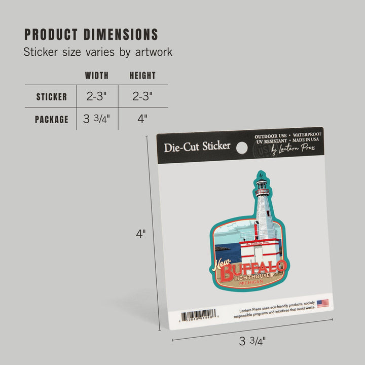New Buffalo, Michigan, New Buffalo Lighthouse, Contour, Lantern Press Artwork, Vinyl Sticker Sticker Lantern Press