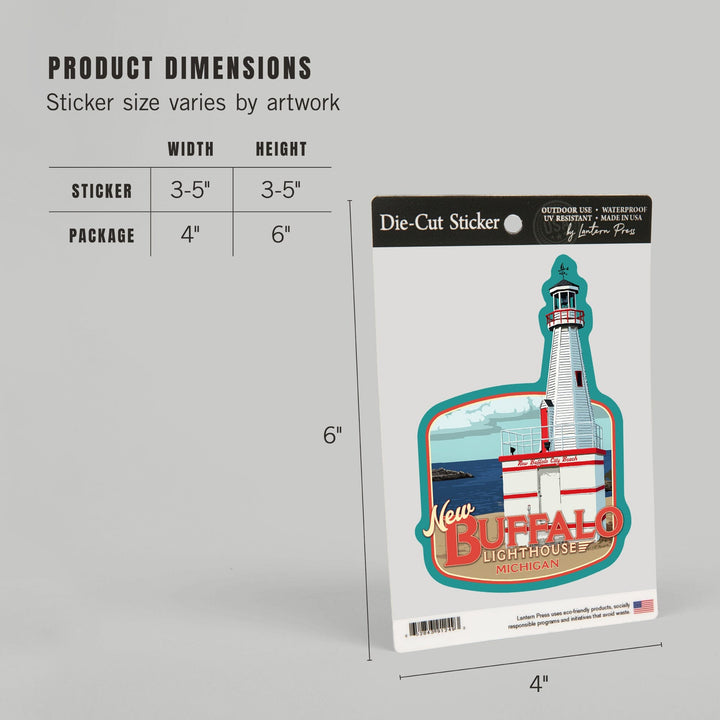 New Buffalo, Michigan, New Buffalo Lighthouse, Contour, Lantern Press Artwork, Vinyl Sticker Sticker Lantern Press