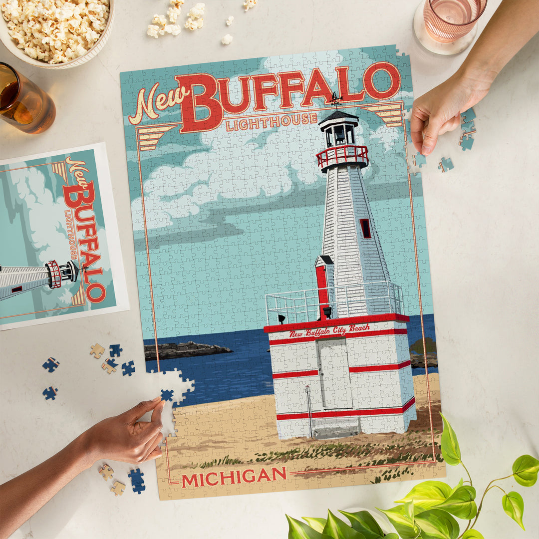 New Buffalo, Michigan, New Buffalo Lighthouse, Jigsaw Puzzle Puzzle Lantern Press