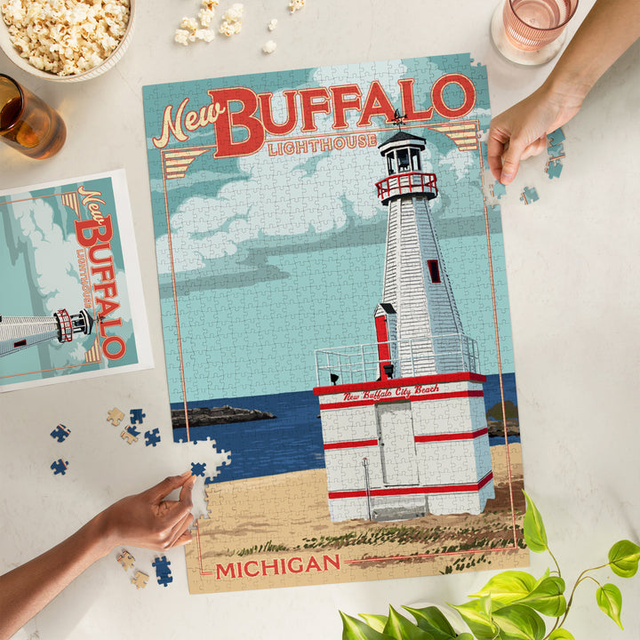 New Buffalo, Michigan, New Buffalo Lighthouse, Jigsaw Puzzle Puzzle Lantern Press