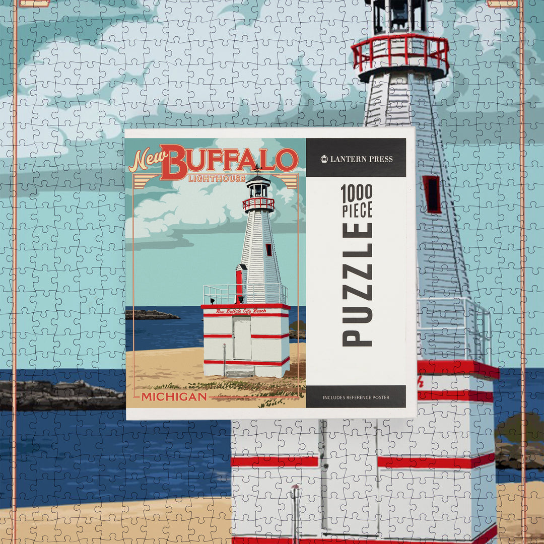 New Buffalo, Michigan, New Buffalo Lighthouse, Jigsaw Puzzle Puzzle Lantern Press