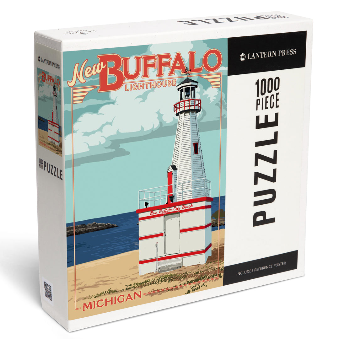 New Buffalo, Michigan, New Buffalo Lighthouse, Jigsaw Puzzle Puzzle Lantern Press