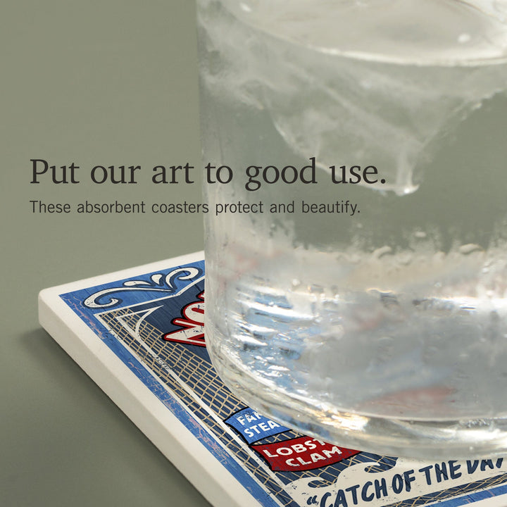 New England, Clam Shack Vintage Sign, Coasters Coasters Lantern Press