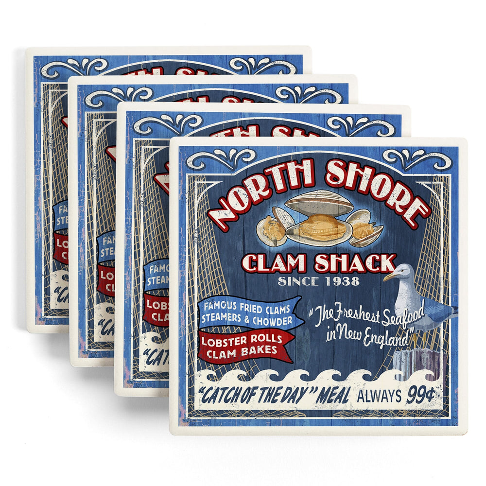 New England, Clam Shack Vintage Sign, Coasters Coasters Lantern Press