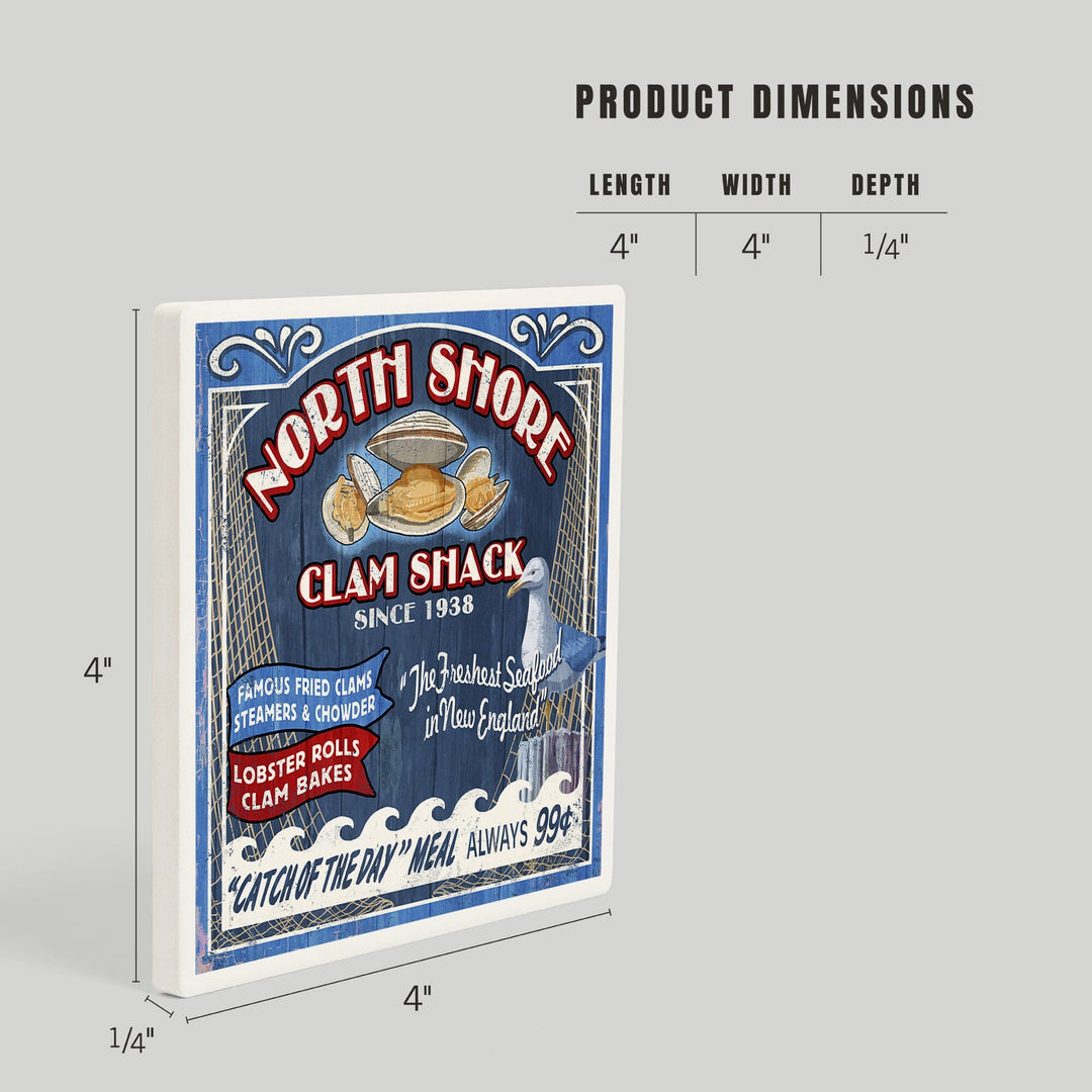 New England, Clam Shack Vintage Sign, Coasters Coasters Lantern Press