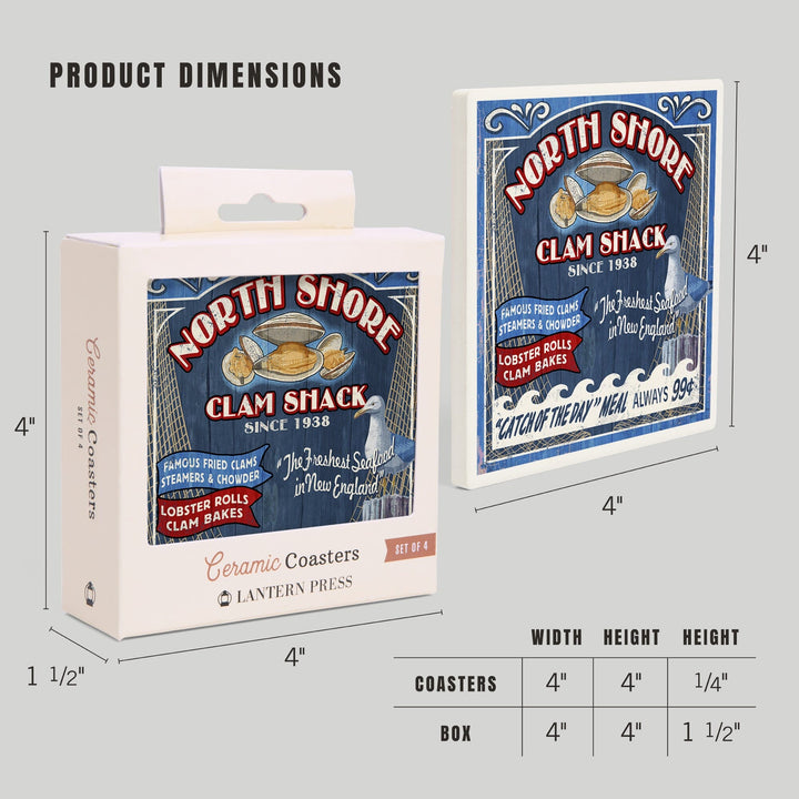 New England, Clam Shack Vintage Sign, Coasters Coasters Lantern Press